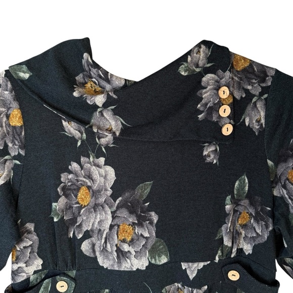 Yellow Star 4X Floral Fit & Flare Dress Cowl Neck Romantic Cottagecore Softgirl - Picture 4 of 8